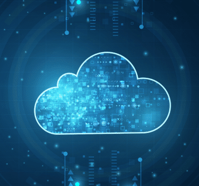 a blue background with a cloud